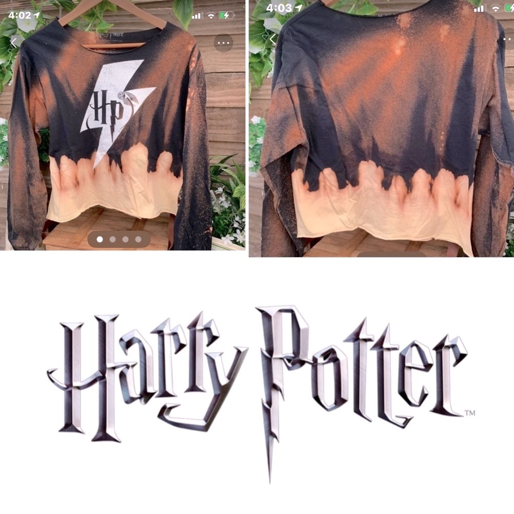Harry Potter tie die flames cropped  Tee